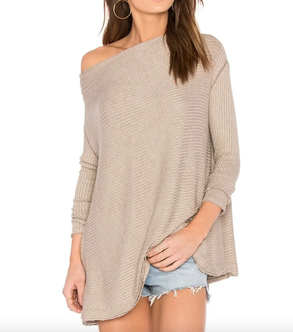 FREE PEOPLE Lover Rib Thermal Long Sleeve Taupe XS
